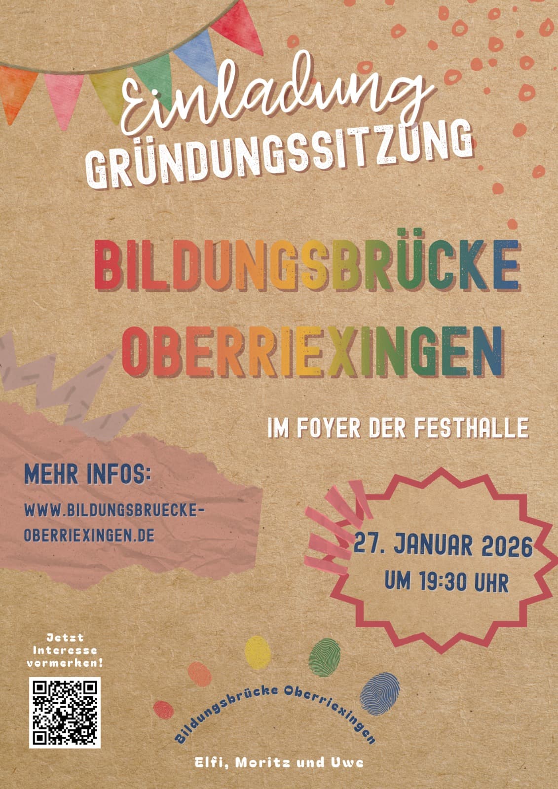 Flyer Vorderseite, Gründungssitzung Bildungsbrücke Oberriexingen