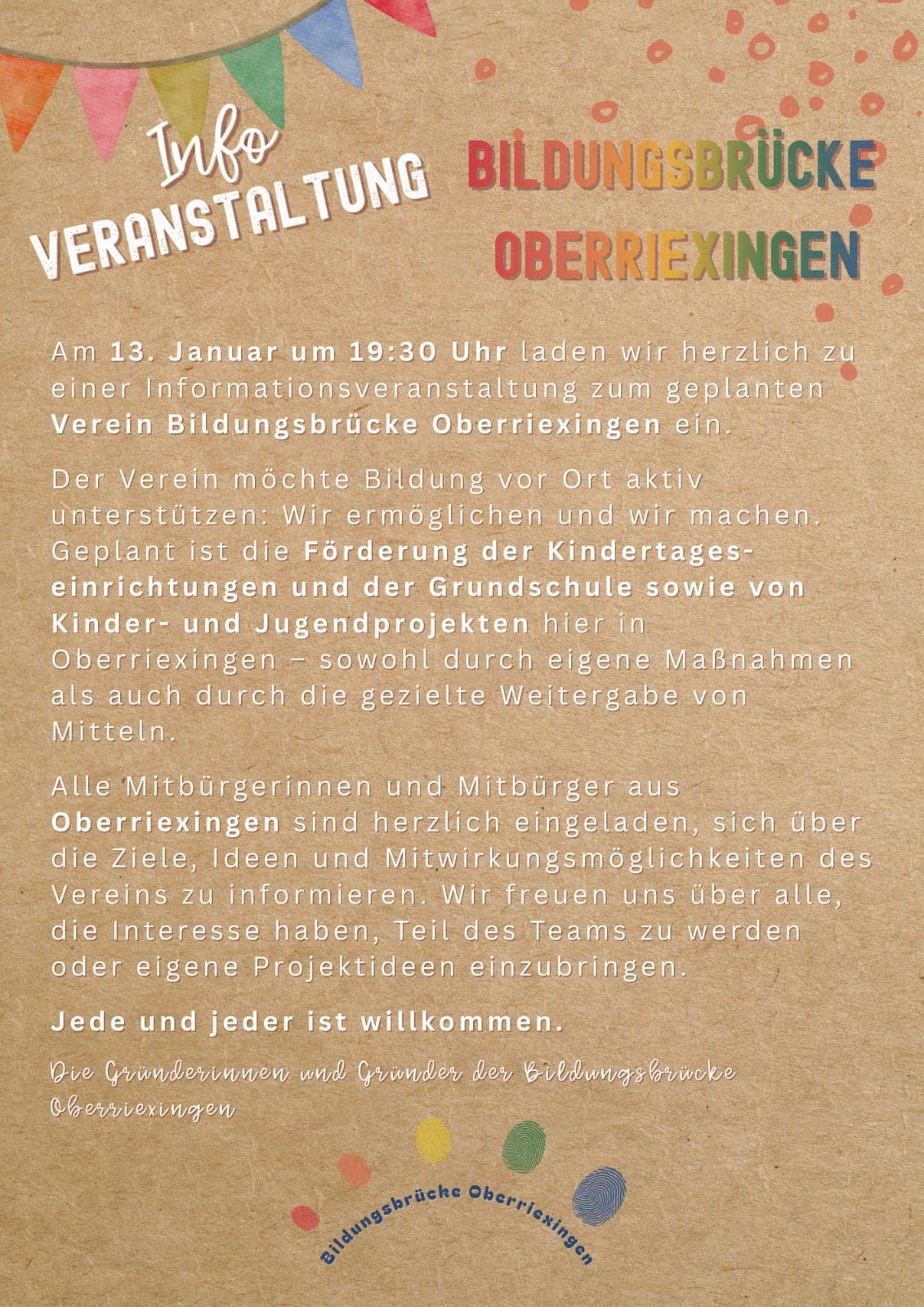 Flyer Rückseite, Infoveranstaltung Bildungsbrücke Oberriexingen